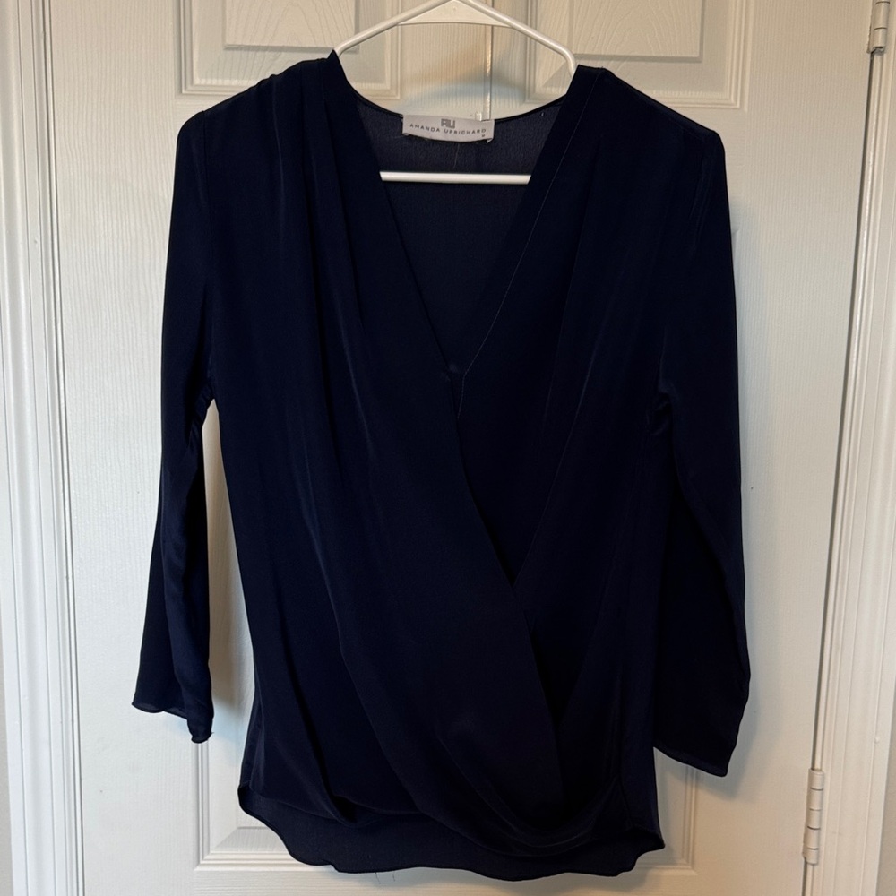 Amanda Uprichard Deep Navy Surplice Blouse